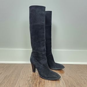 BALLY black suede knee high heeled boots